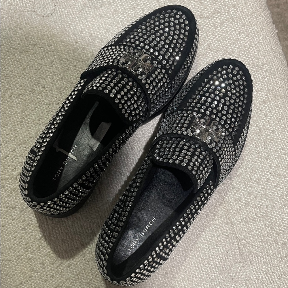 Tory Burch Women's Black Loafers with Silver Accents
